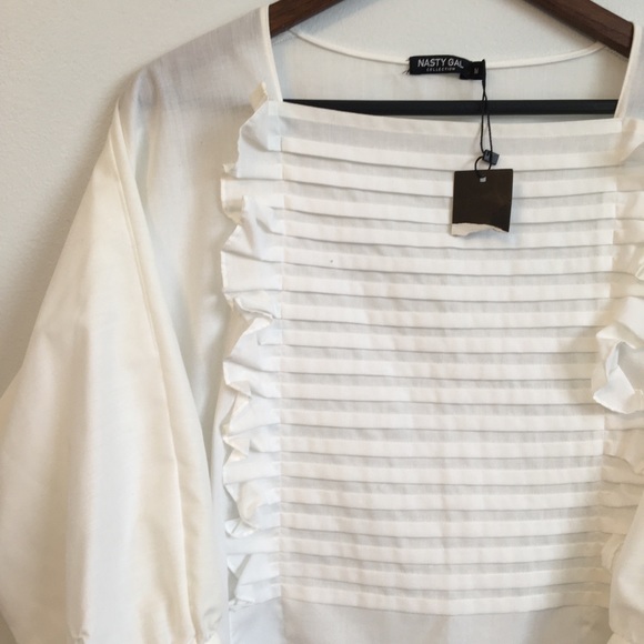 SOLD Frilly White Poplin Blouse - Picture 4 of 5